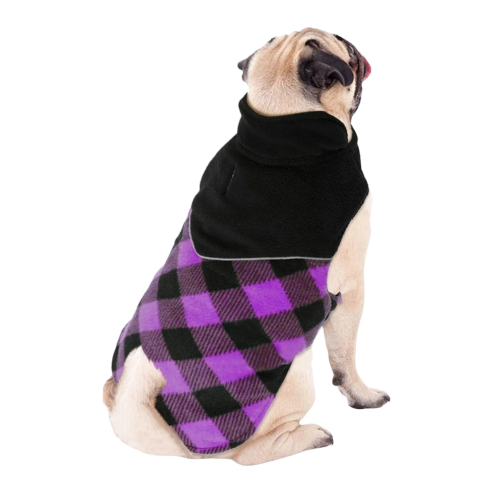 Fragralley Dog Purple Plaid Reversible Fall Winter Coat with Harness Hole Size L